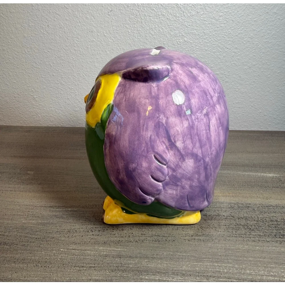 Vintage colorful, hand-painted ceramic owl piggy bank